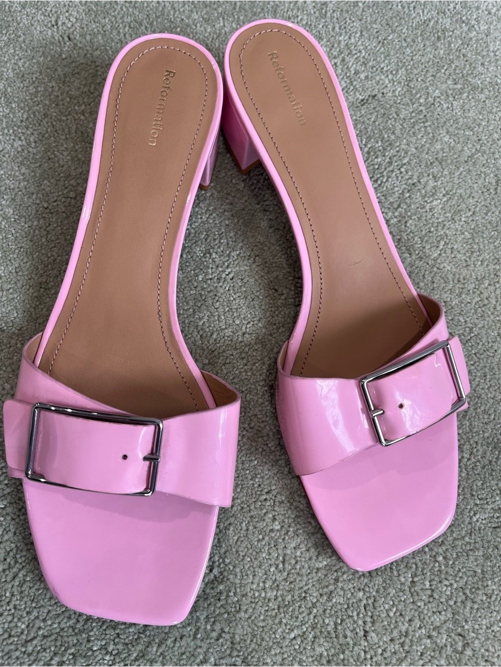 Reformation Adria Block Heel - Pink Buckle Slide Mule Heels - Picture 5 of 9